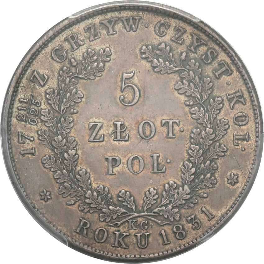 Powstanie Listopadowe. 5 złotych 1831 KG PCGS Genuine AU Details